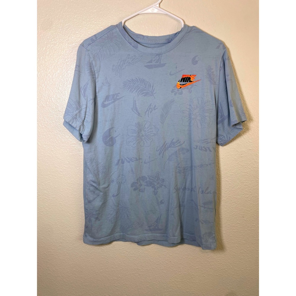 Nike T-Shirt Men Large Light Blue Excellent Tropical Print DB6170-436